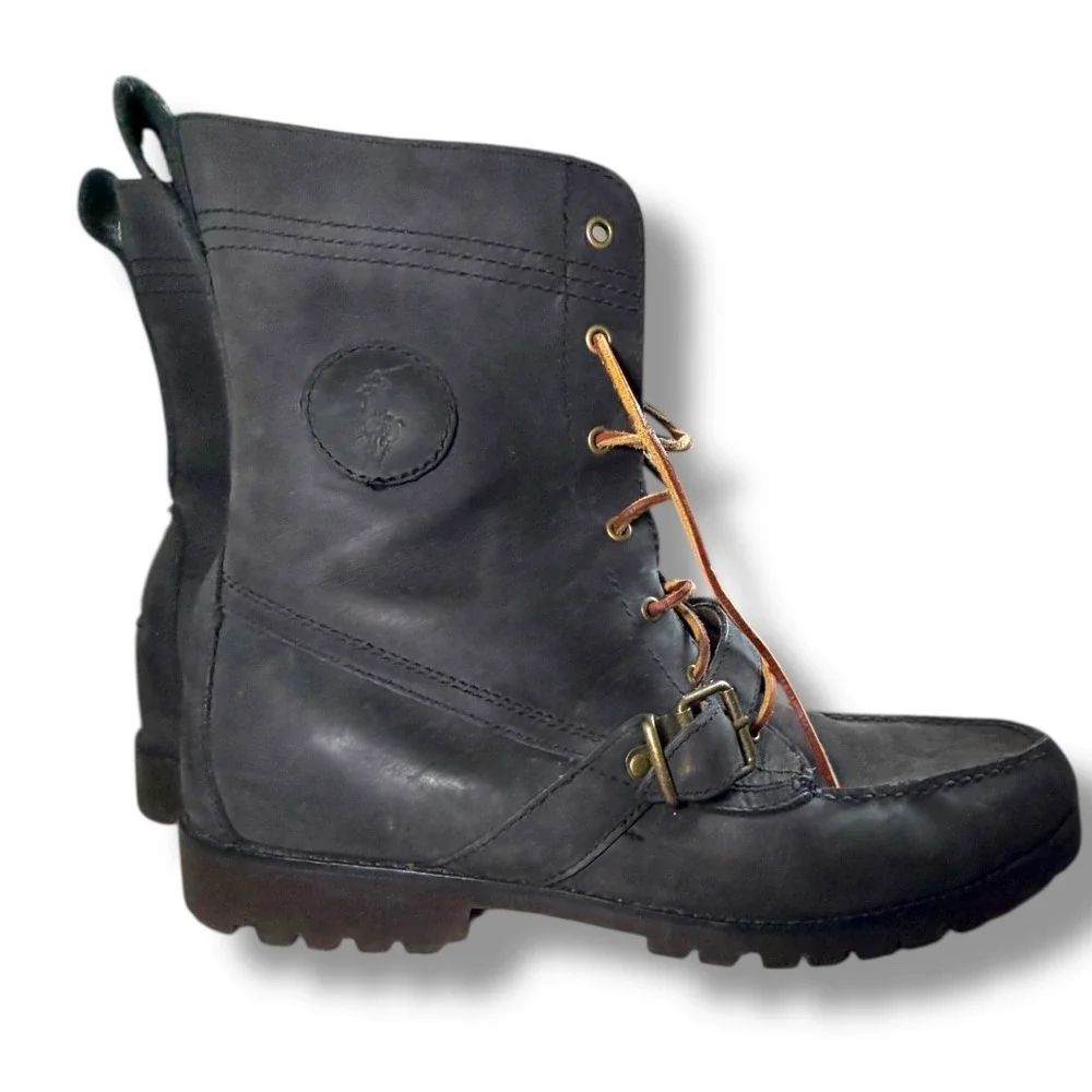 Vintage Polo‎ Ralph Lauren Men Ranger Lace Up Buckle Boots Brown Leather 15D